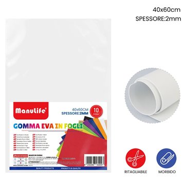 Gomma Eva In Fogli Bianco 40x60cm Spessore 2mm 10fogli 621395