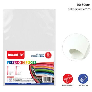 Feltro In Fogli Bianco 40x60cm Spessore 2mm 10fogli 621414