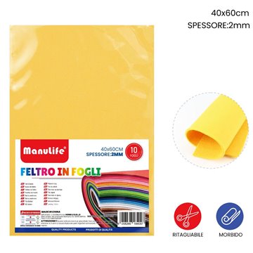 Feltro In Fogli Giallo 40x60cm Spessore 2mm 10fogli 621415 Giallo Sole