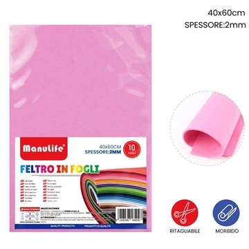 Feltro In Fogli Rosa 40x60cm Spessore 2mm 10fogli 621417