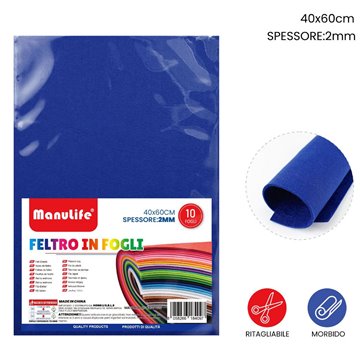 Feltro In Fogli Blu 40x60cm Spessore 2mm 10fogli 621419