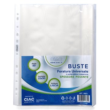 Buste Ciac A Foratura Universale 22x30 Pz.50 Spessore Pesante 14my 6601