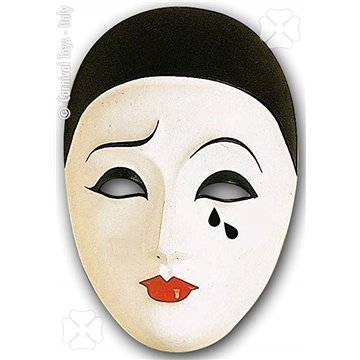 Maschera Per Adulti Pierrot In Plastica Con Cartellino/etichetta Per Carnevale