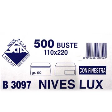 Buste 11x22 Pz.500 Gr.90 Nives Lux Con Finestra Bianche