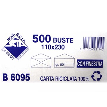 Buste Riciclate 11x23 Gr.80 Pz.500 Con Finestra Bianche