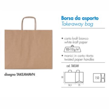 Borsa Da Asporto Take-away Carta Kraft Avana 36