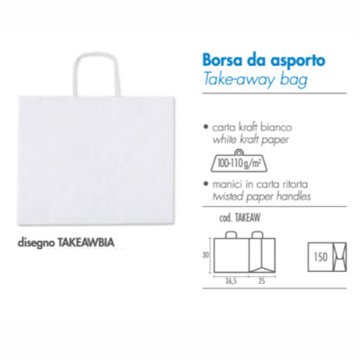 Borsa Da Asporto Take-away Carta Kraft Bianco 36,7x25x30