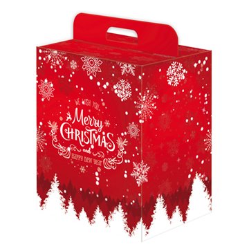 Scatola Cartone Merry Christmas Rosso 28x20,5x34 Con Maniglia