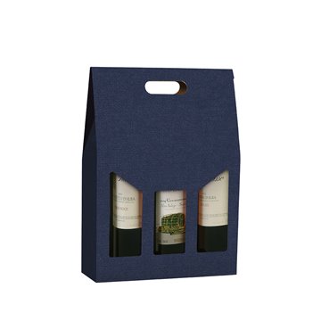 Scatola Vino Cartone Goffrato 3 Bottiglie Blu 27x9x38