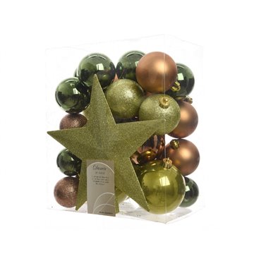 Sfere Natale Ass. Con Stella Verde Marrone 33pz.