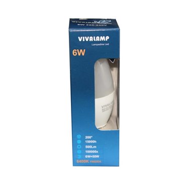 Lampadina Led 6w  6400k E14 C37 Luce Fredda Oliva Bianco