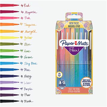 Paper Mate Penne Flair Col Assortiti Confezione Da 16 Penne Punta In Feltro