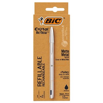 Penna Bic Cristal Metallo Nero 1mm + 2refill