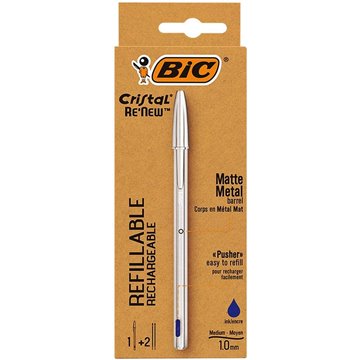 Penna Bic Cristal In Metallo Blu 1m + 2refill