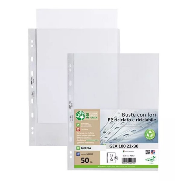 Buste Forate Gea Green 22x30 Buccia Pp100%ric.100my 50pz Buste Forate Gea Green 22x30 Buccia Pp100%ric.100my 50pz