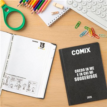 Agenda Comix 16m 2025-2026 Standard A 74087a Nero Scritta Bianca