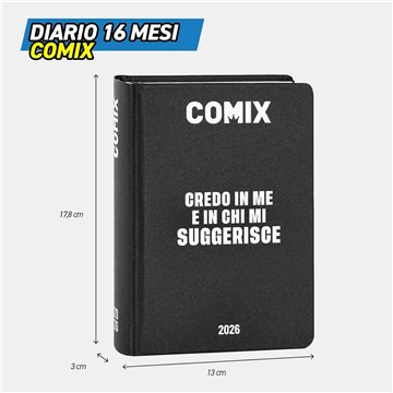 Agenda Comix 2025-2026 16m Standard B 74087b Nero Scritta Bianca