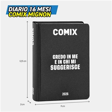 Agenda Comix 2025-2026 16m Mignon Plus A 74089a Nero Scritta Bianca