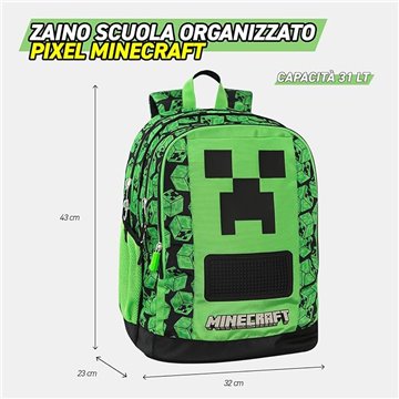 Zaino Scuola Organizzato Pixel Minecraft 74359