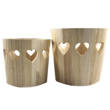 Set 2 Vasi In Legno C/cuori 06335