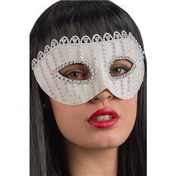 Maschera In Plastica Rigida Bianca C/glitter, Strass E Perline In Busta C/cav.