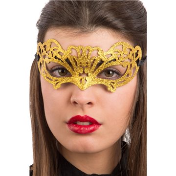 Maschera In Plastica Intagliata C/glitter Oro In Busta C/cav.