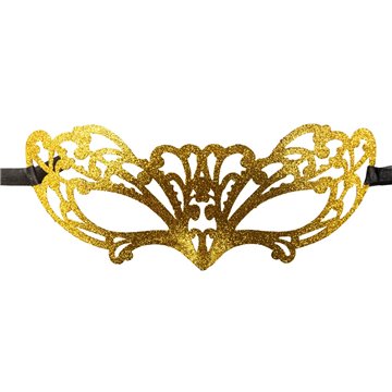 Maschera In Plastica Intagliata C/glitter Oro In Busta C/cav.