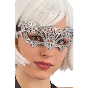 Maschera In Plastica Intagliata C/glitter Argento 00771