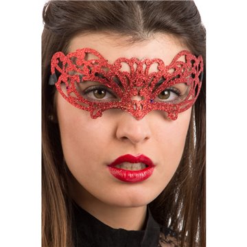 Maschera In Plastica Intagliata C/glitter Rossi 00772