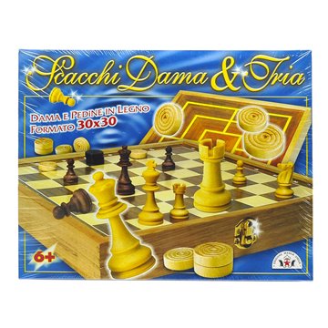 Scacchi Dama & Tria, Dama E Pedine In Legno 30x30cm