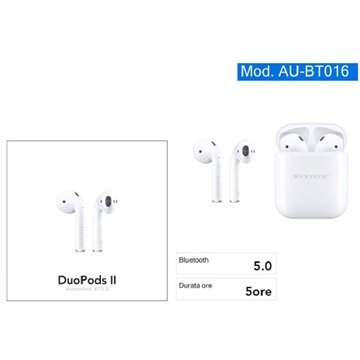 Auricolare Bluetooth Bt5.0 Duopods Ii Maxtech Au-bt016 Senza Fili Per Smartphone