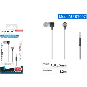 Auricolari In-ear Au-9t007 Nero Aux 3,5mm 1,2metri