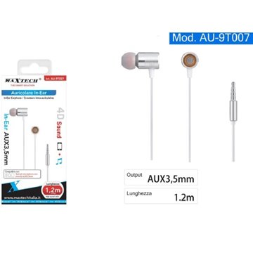 Auricolari In-ear Au-9t007 Bianco Aux 3,5mm 1,2metri