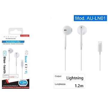 Auricolari Cuffie Lightning Per Iphone Ipad Ipod Maxtech Au-ln01