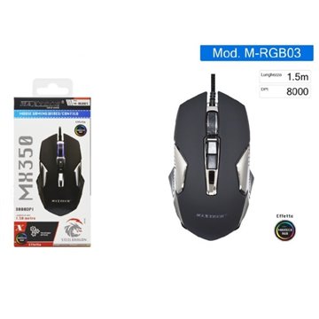 Mouse Gaming Rgb Con Filo Usb Luminoso 8000 Dpi Per Notebook Laptop Pc M-rgb03