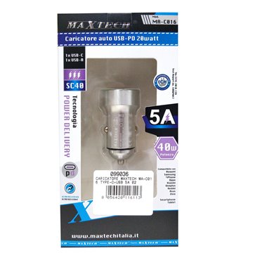 Caricatore Maxtech Silver Ma-c016 Type-c+usb 5a 40watt