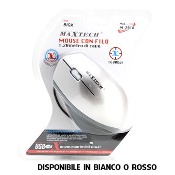 Mouse Ottico Con Filo Usb Maxtech M-z018 Bianco O Rosso