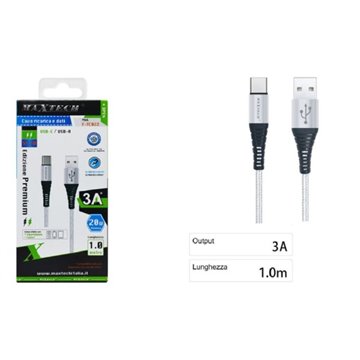 Cavo Usb Type-c Argento 1metro Ricarica Rapida Maxtech F-tc022 Argento