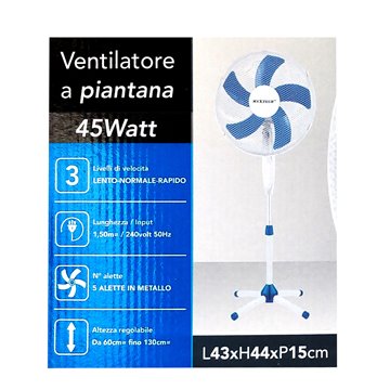 'ventilatore A Piantana 45w 16''diametro 43x44x15cm'