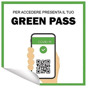 Adesivo Certificazione Verde 12,5x12,5cm Green Pass Per Ingresso Locali Negozio